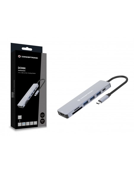Conceptronic DONN19G base para portátil y replicador de puertos Alámbrico USB 3.2 Gen 1 (3.1 Gen 1) Type-C Gris