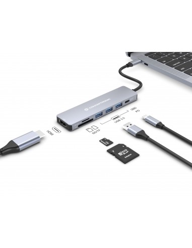 Conceptronic DONN19G base para portátil y replicador de puertos Alámbrico USB 3.2 Gen 1 (3.1 Gen 1) Type-C Gris
