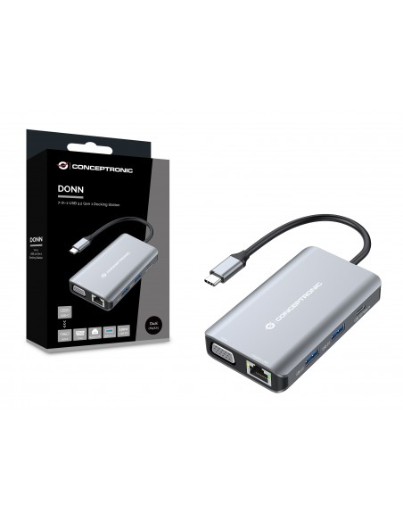 Conceptronic DONN21G base para portátil y replicador de puertos Alámbrico USB 3.2 Gen 1 (3.1 Gen 1) Type-C Gris