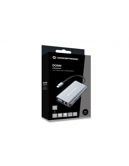 Conceptronic DONN21G base para portátil y replicador de puertos Alámbrico USB 3.2 Gen 1 (3.1 Gen 1) Type-C Gris