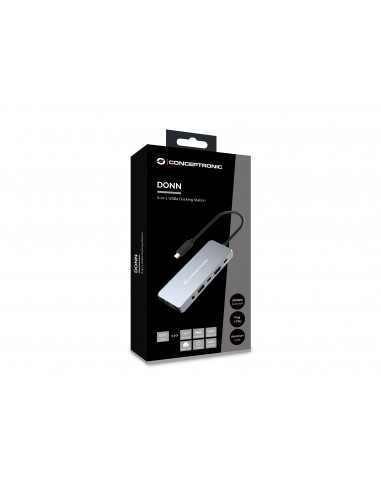 Conceptronic DONN22G base para portátil y replicador de puertos Alámbrico USB 3.2 Gen 2 (3.1 Gen 2) Type-C Gris