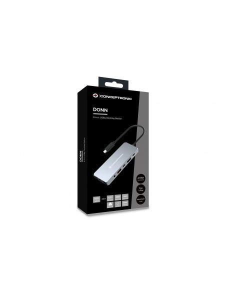 Conceptronic DONN22G base para portátil y replicador de puertos Alámbrico USB 3.2 Gen 2 (3.1 Gen 2) Type-C Gris