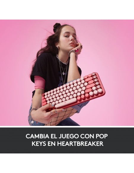 Logitech POP Keys Wireless Mechanical Keyboard With Emoji Keys teclado RF Wireless + Bluetooth QWERTY Español Borgoña, Rosa,