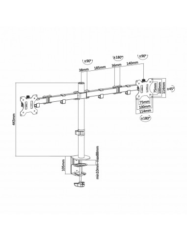 AISENS DT32TSR-041 soporte para monitor 81,3 cm (32") Negro Escritorio