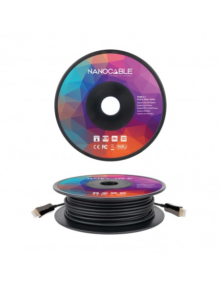 Nanocable Cable HDMI V2.1 AOC 8K@60Hz 4K@120Hz 48Gbps A M-A M, Negro, 50 m
