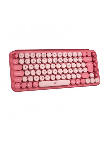 Logitech POP Keys Wireless Mechanical Keyboard With Emoji Keys teclado RF Wireless + Bluetooth QWERTY Nórdico Borgoña, Rosa,