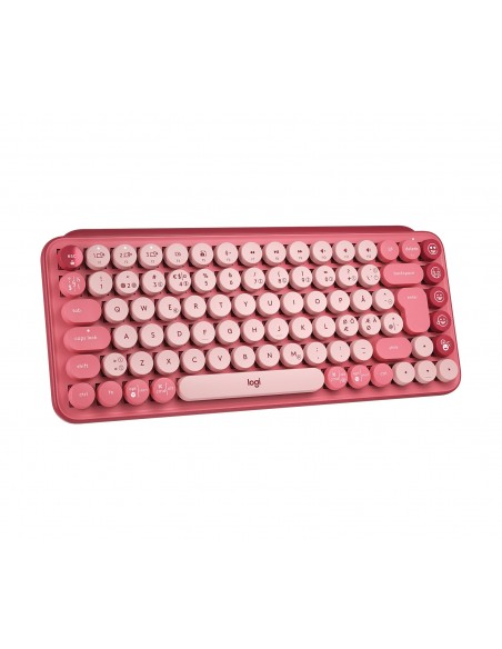 Logitech POP Keys Wireless Mechanical Keyboard With Emoji Keys teclado RF Wireless + Bluetooth QWERTY Nórdico Borgoña, Rosa,