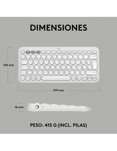 Logitech Pebble Keys 2 K380s teclado RF Wireless + Bluetooth QWERTY Español Blanco