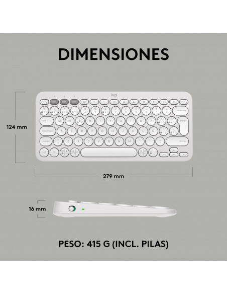 Logitech Pebble Keys 2 K380s teclado RF Wireless + Bluetooth QWERTY Español Blanco