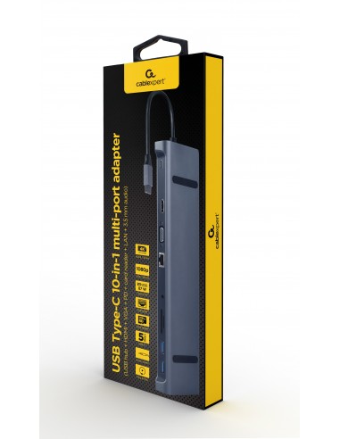 Gembird A-CM-COMBO10-01 base para portátil y replicador de puertos Alámbrico USB 3.2 Gen 1 (3.1 Gen 1) Type-C Gris