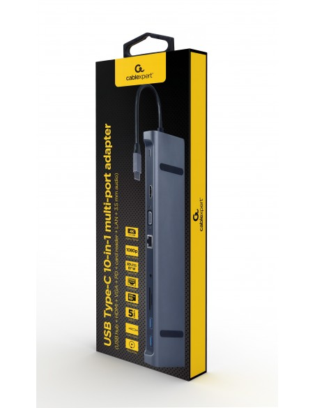 Gembird A-CM-COMBO10-01 base para portátil y replicador de puertos Alámbrico USB 3.2 Gen 1 (3.1 Gen 1) Type-C Gris Gembird A-CM-COMBO10-01 base para portátil y replicador de puertos Alámbrico USB 3.2 Gen 1 (3.1 Gen 1) Type-C Gris