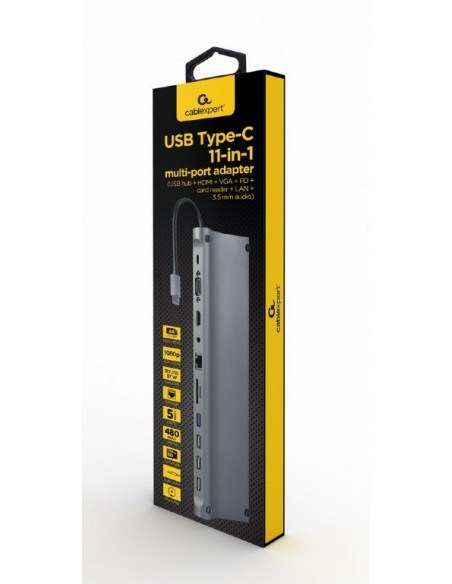Gembird A-CM-COMBO11-01 base para portátil y replicador de puertos Alámbrico USB 3.2 Gen 1 (3.1 Gen 1) Type-C Gris Gembird A-CM-COMBO11-01 base para portátil y replicador de puertos Alámbrico USB 3.2 Gen 1 (3.1 Gen 1) Type-C Gris