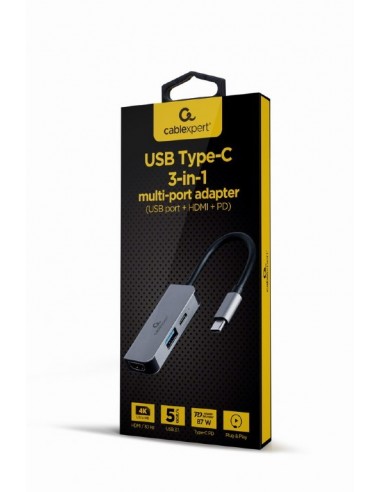 Gembird A-CM-COMBO3-02 base para portátil y replicador de puertos Alámbrico USB 3.2 Gen 1 (3.1 Gen 1) Type-C Plata