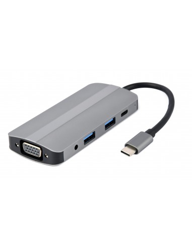 Gembird A-CM-COMBO8-02 base para portátil y replicador de puertos USB Tipo C Plata