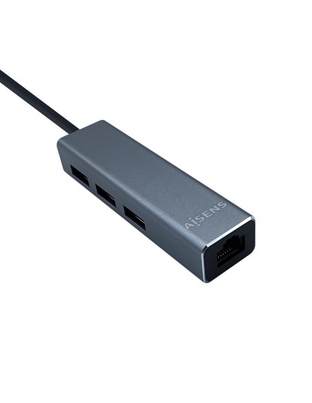 AISENS Conversor USB 3.0 a ethernet gigabit 10 100 1000 Mbps + Hub 3 x USB 3.0, Gris, 15 cm