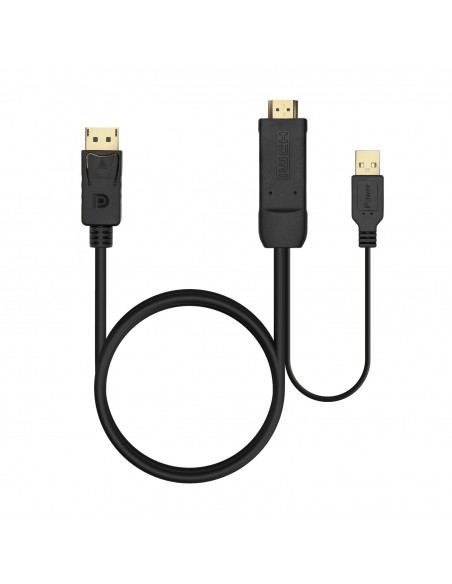 AISENS Cable Conversor Activo HDMI 2.0 + USB Alim. a DISPLAYPORT V1.2, HDMI M-USB M-DP M, Negro, 1.8M