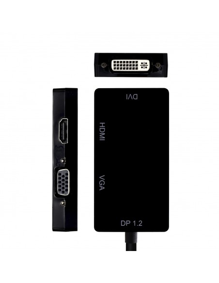 AISENS Conversor DisplayPort V1.2 A VGA DVI HDMI, DP 1.2 M-VGA H-DVI H-HDMI H 4K, Negro, 15cm