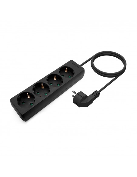 AISENS Base Multiple 4 Tomas Sin Interruptor Con Cable 3x1.5mm2, Negro, 1.4m