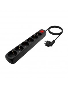 AISENS Base Multiple 6 Tomas Con Interruptor Con Cable 3x1.5mm2, Negro, 1.4m 2