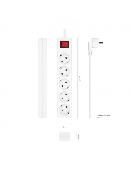 AISENS Base Multiple 5 Tomas con Interruptor con Cable 3×1.5mm2, Blanco, 1.4 m