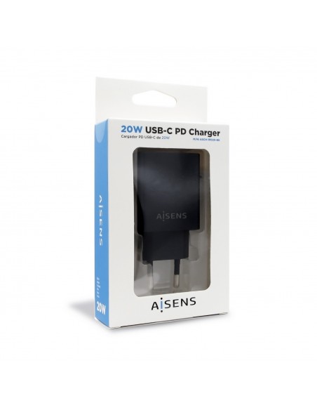 AISENS Cargador USB-C PD 3.0 1 Puerto 1x USB-C 20 W, Negro