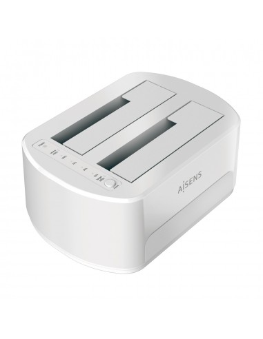 AISENS Estacion de Docking de Doble Bahia ASDS-D02W SATA 2.5 3.5 a USB 3.0 3.1 Gen1, Clone, Blanca