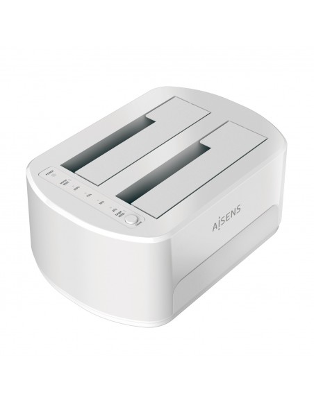 AISENS Estacion de Docking de Doble Bahia ASDS-D02W SATA 2.5 3.5 a USB 3.0 3.1 Gen1, Clone, Blanca