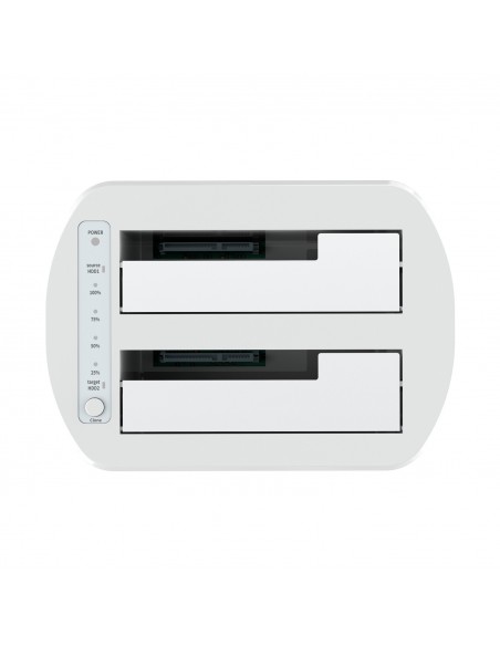 AISENS Estacion de Docking de Doble Bahia ASDS-D02W SATA 2.5 3.5 a USB 3.0 3.1 Gen1, Clone, Blanca