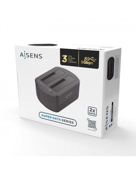 AISENS Estacion de Docking de Doble Bahia ASDS-D03B SATA 2.5 3.5 a USB 3.0 3.1 Gen1, Clone, Negra