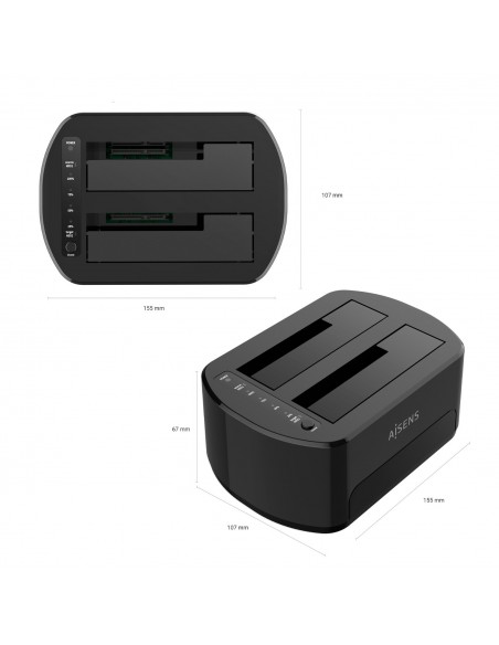 AISENS Estacion de Docking de Doble Bahia ASDS-D03B SATA 2.5 3.5 a USB 3.0 3.1 Gen1, Clone, Negra AISENS Estacion de Docking de Doble Bahia ASDS-D03B SATA 2.5 3.5 a USB 3.0 3.1 Gen1, Clone, Negra