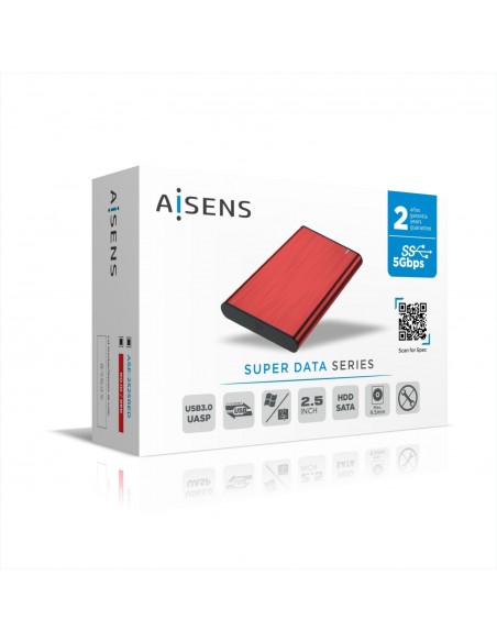 AISENS Caja Externa 2,5" ASE-2525RED 9.5mm SATA a USB 3.0 USB3.1 Gen1, Rojo