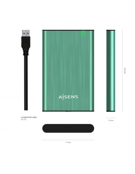 AISENS Caja Externa 2.5" ASE-2525SGN 9.5 mm SATA A USB 3.0 USB 3.1 Gen1, Verde Primavera AISENS Caja Externa 2.5" ASE-2525SGN 9.5 mm SATA A USB 3.0 USB 3.1 Gen1, Verde Primavera