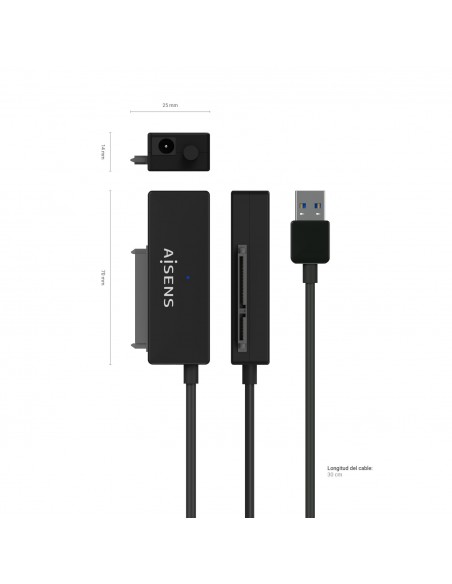 AISENS Adaptador ASE-35A01B SATA a USB-A USB 3.0 USB3.1 GEN1 para Discos Duros 2.5″ y 3.5″ con Alimentador, Negro