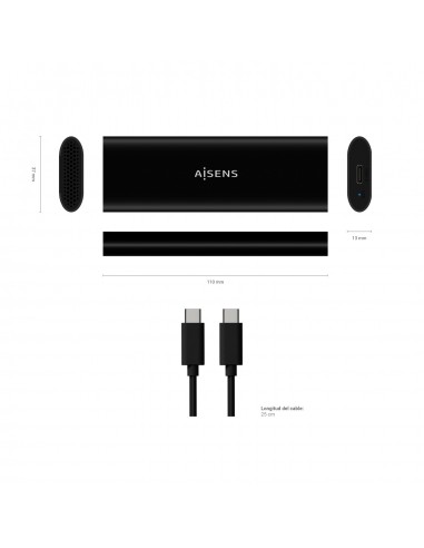 AISENS Caja Externa M.2 (NGFF) ASM2-014B SATA NVMe A USB3.1 Gen2, Negro