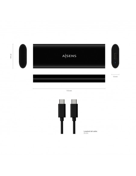 AISENS Caja Externa M.2 (NGFF) ASM2-014B SATA NVMe A USB3.1 Gen2, Negro