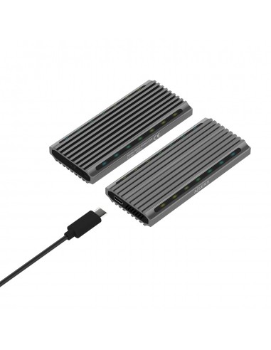 AISENS Caja Externa M.2 RGB Gaming ASM2-RGB011GR SATA NVMe A USB3.1 Gen2, Gris