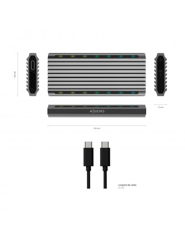 AISENS Caja Externa M.2 RGB Gaming ASM2-RGB011GR SATA NVMe A USB3.1 Gen2, Gris