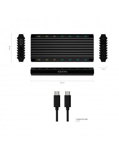 AISENS Caja Externa M.2 RGB Gaming ASM2-RGB012B SATA NVMe A USB3.1 Gen2, Negra