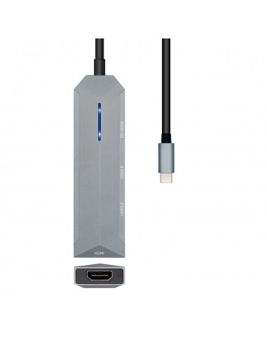AISENS USB-C dock 4 en 1, USB-C a 1xHDMI, 2xUSB, 1xPD, Gris, 15 cm
