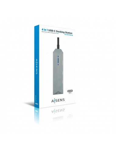 AISENS USB-C dock 4 en 1, USB-C a 1xHDMI, 2xUSB, 1xPD, Gris, 15 cm