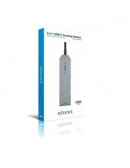 AISENS USB-C dock 4 en 1, USB-C a 1xHDMI, 2xUSB, 1xPD, Gris, 15 cm