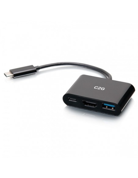C2G Mini base USB-C 3 en 1 con alimentación HDMI, USB-A y USB-C de hasta 60 W - 4K 30 Hz