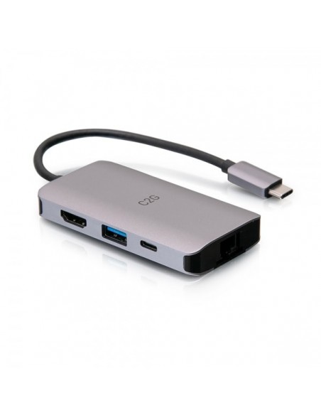 C2G Mini base USB-C 4 en 1 con alimentación HDMI, USB-A, Ethernet y USB-C de hasta 100 W - 4K 30 Hz