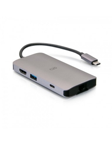 C2G Mini base USB-C® 8 en 1 con alimentación HDMI, 2 USB-A, Ethernet, lector de tarjeta SD y USB-C de hasta 100 W - 4K 30 Hz