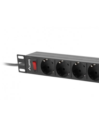 Lanberg PDU-09F-0300-BK unidad de distribución de energía (PDU) 9 salidas AC 1U Negro, Gris