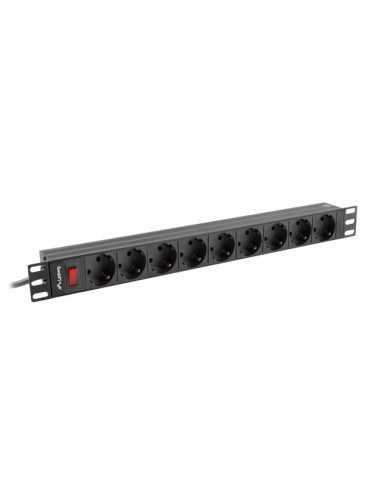 Lanberg PDU-09F-0300-BK unidad de distribución de energía (PDU) 9 salidas AC 1U Negro, Gris
