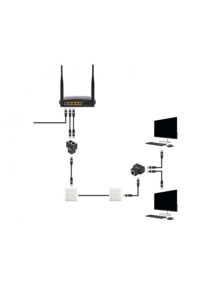 Lanberg ADS-RJ45-2RJ45-OS cable divisor y combinador Divisor de señal para cable coaxial Negro