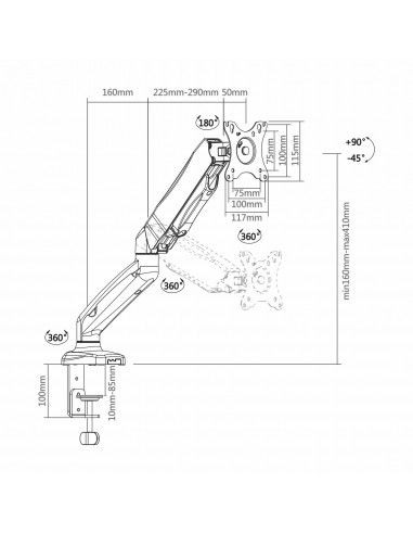 AISENS DT27TSR-043 soporte para monitor 81,3 cm (32") Negro Escritorio
