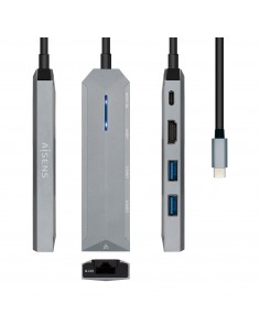 AISENS USB-C dock 5 en 1, USB-C a 1xHDMI, 1xRJ45, 2xUSB, 1xPD, Gris, 15 cm 2
