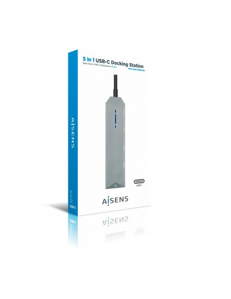 AISENS USB-C dock 5 en 1, USB-C a 1xHDMI, 1xRJ45, 2xUSB, 1xPD, Gris, 15 cm